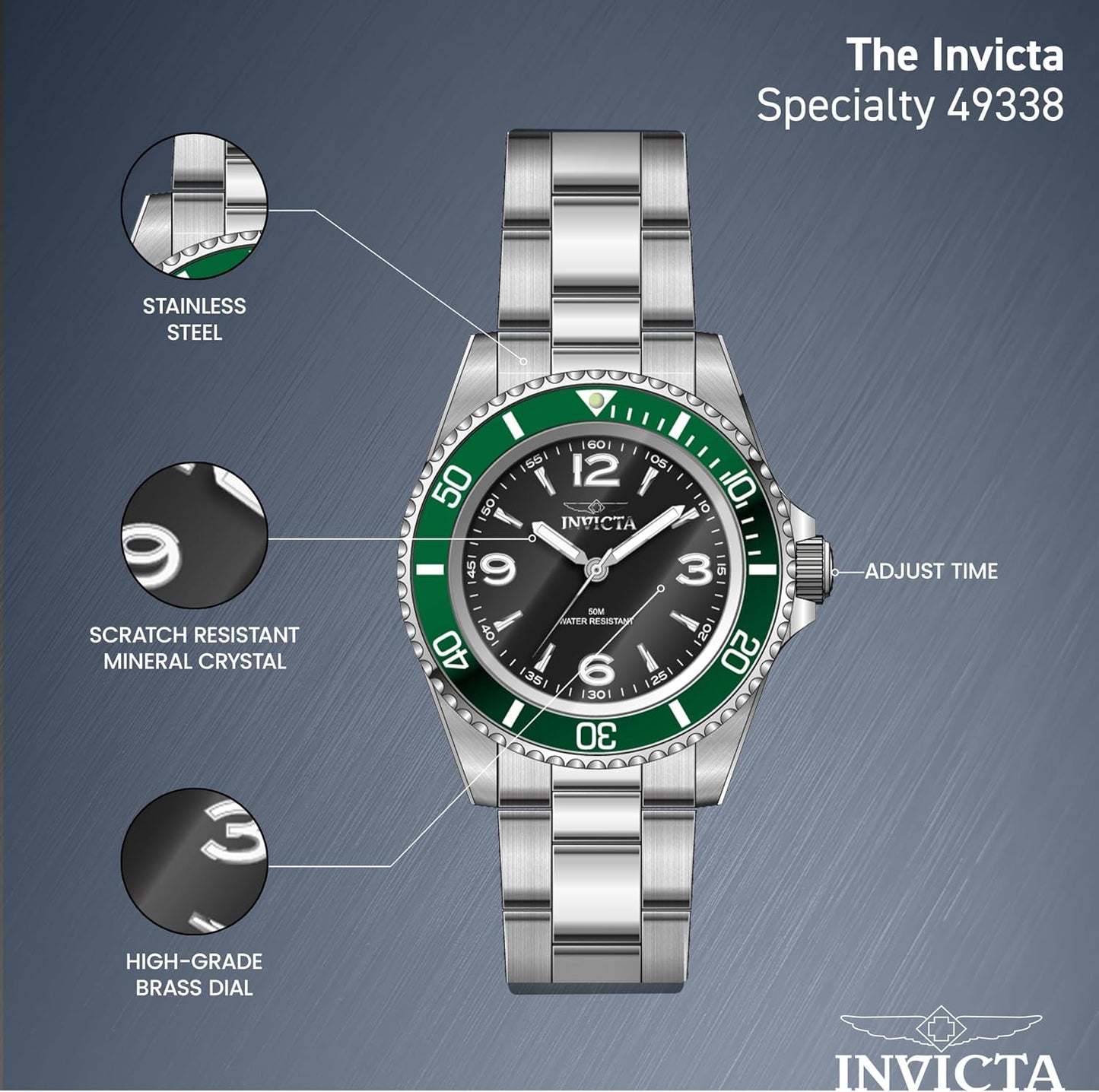 HOTInvicta Specialty Men 40mm Stainless Steel Steel Black dial PC21J Quartz