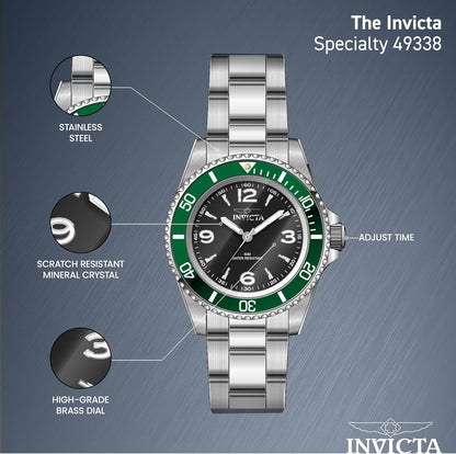 HOTInvicta Specialty Men 40mm Stainless Steel Steel Black dial PC21J Quartz