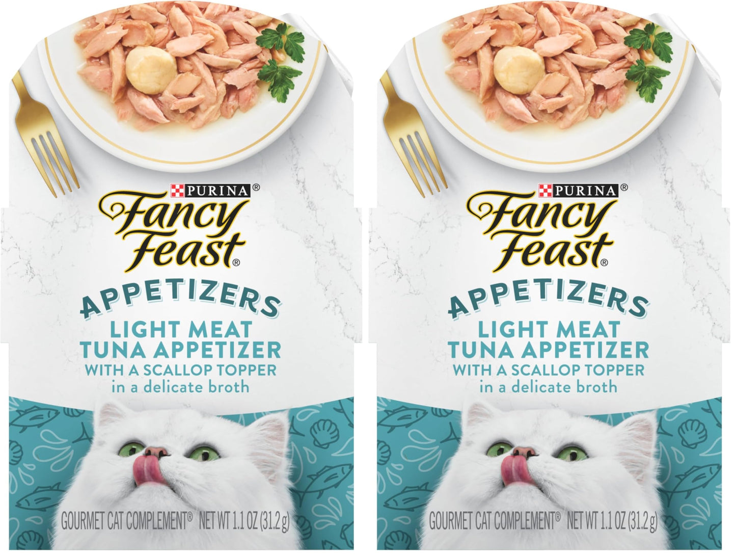 HOTPurina Fancy Feast Appetizers Lickable Grain Free Wet Cat Food Topper Light Meat Tuna Appetizer with Scallop - (Pack of 10) 1.1 oz. Trays