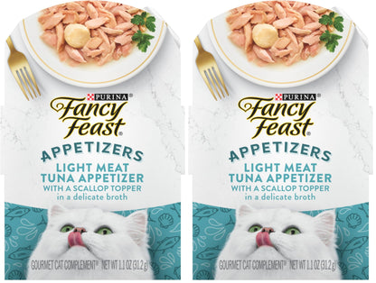 HOTPurina Fancy Feast Appetizers Lickable Grain Free Wet Cat Food Topper Light Meat Tuna Appetizer with Scallop - (Pack of 10) 1.1 oz. Trays
