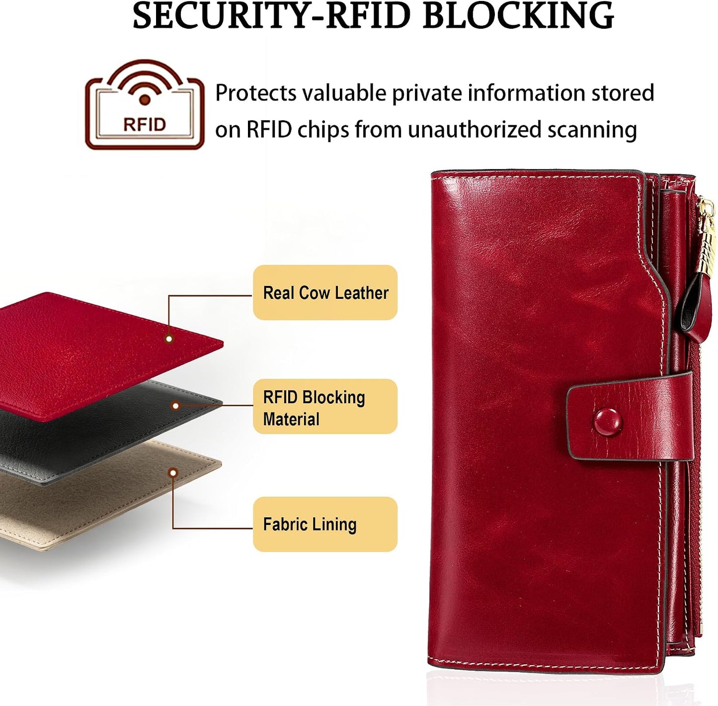 HOTYALUXE Women's Genuine Leather Wallet RFID Blocking Multi Card Holder with Cell Phone Pocket Mothers Day Gifts