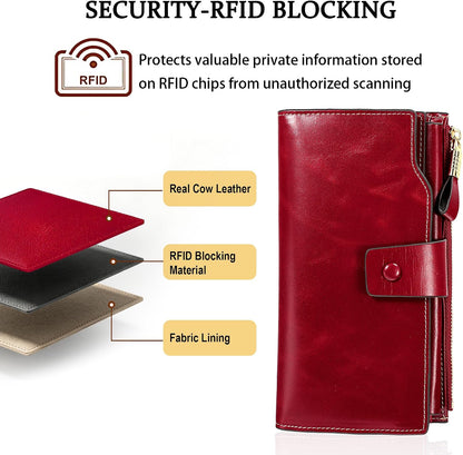 HOTYALUXE Women's Genuine Leather Wallet RFID Blocking Multi Card Holder with Cell Phone Pocket Mothers Day Gifts