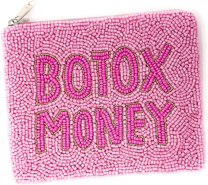 HOTPink Botox Money Beaded Coin Purse, Coin Pouch, Smalls Wallets for Her, Birthday Gifts, Botox Money Pouch, Pink Pouch Purse