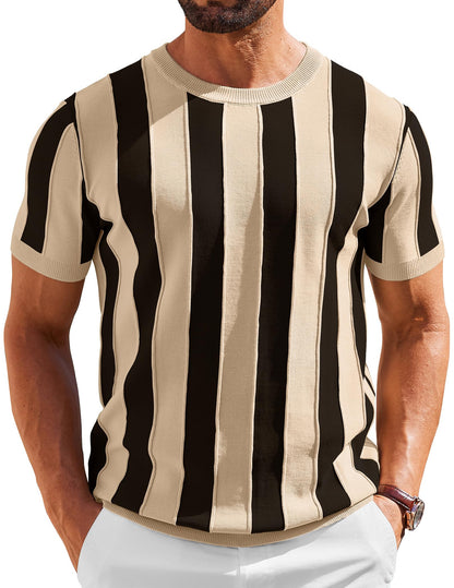 HOTCOOFANDY Men's T- Shirts Short Sleeve Knit Sweater Shirt Casual Crewneck Ribbed Pullover Tees