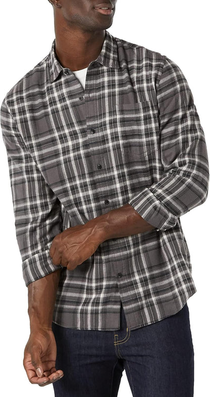 HOTAmazon Essentials Men's Regular Fit Long-Sleeve Flannel Shirt, Soft Brushed Cotton, Lightweight yet Warm