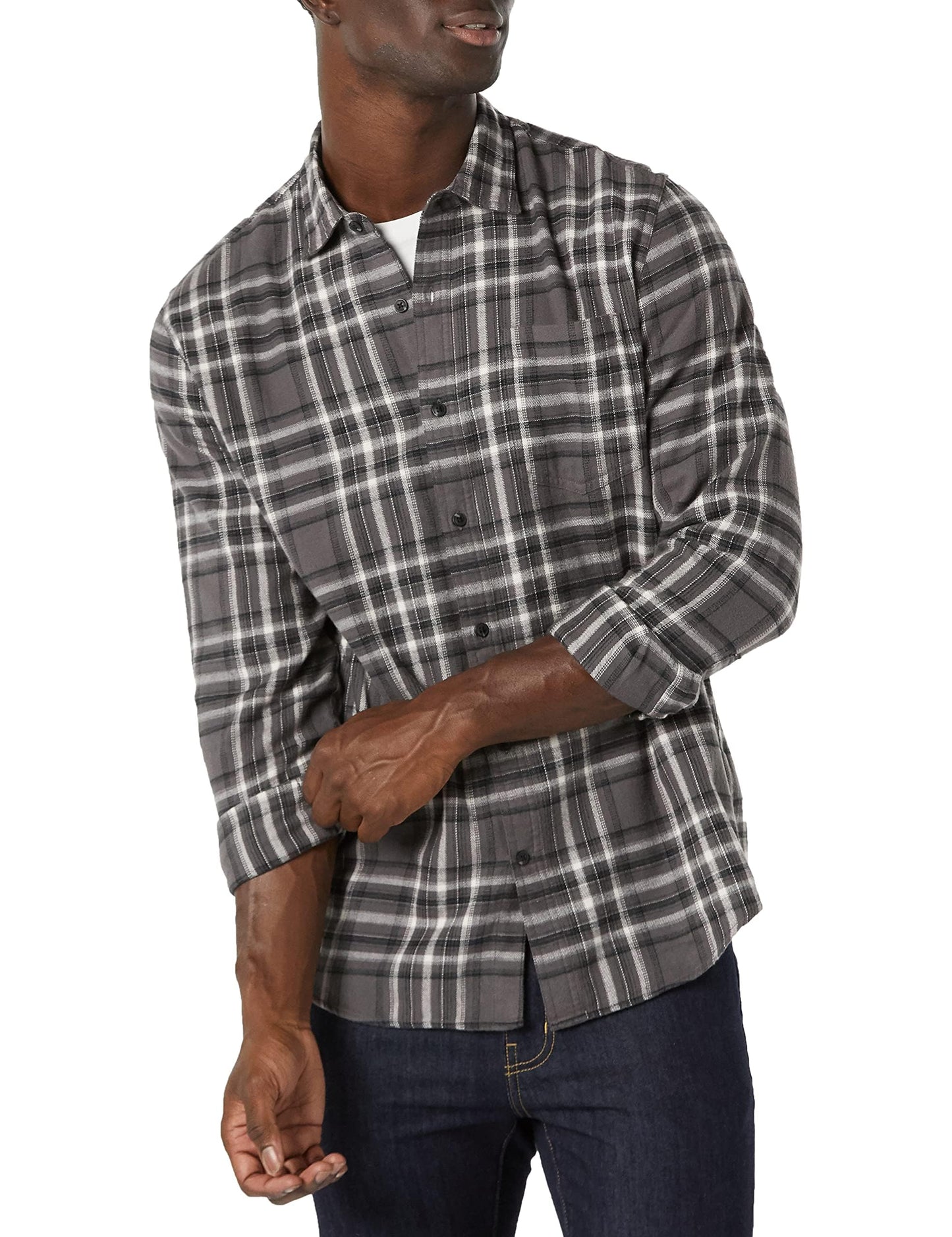 HOTAmazon Essentials Men's Regular Fit Long-Sleeve Flannel Shirt, Soft Brushed Cotton, Lightweight yet Warm