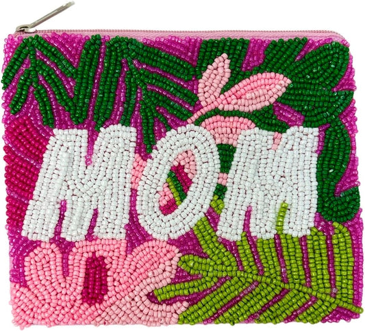 HOTMOM Beaded Coin Pouch Purse, Gifts for Mom, Beaded Pouch Small Wallets Mother's Day Gifts, Tropical Beaded Purse