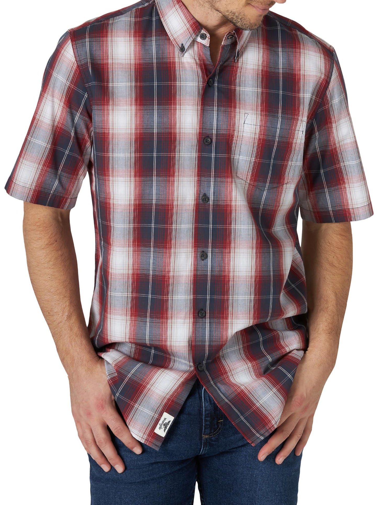HOTWrangler Authentics Men's Short Sleeve Classic Plaid Shirt