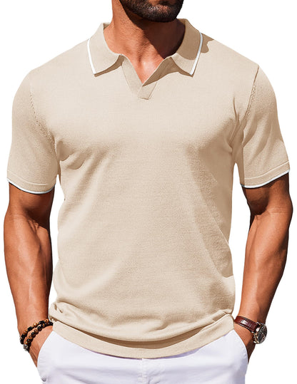 HOTCOOFANDY Mens Polo Shirts Short Sleeve Casual Knit Polo Shirt Vintage Golf T Shirts Old Money Tops