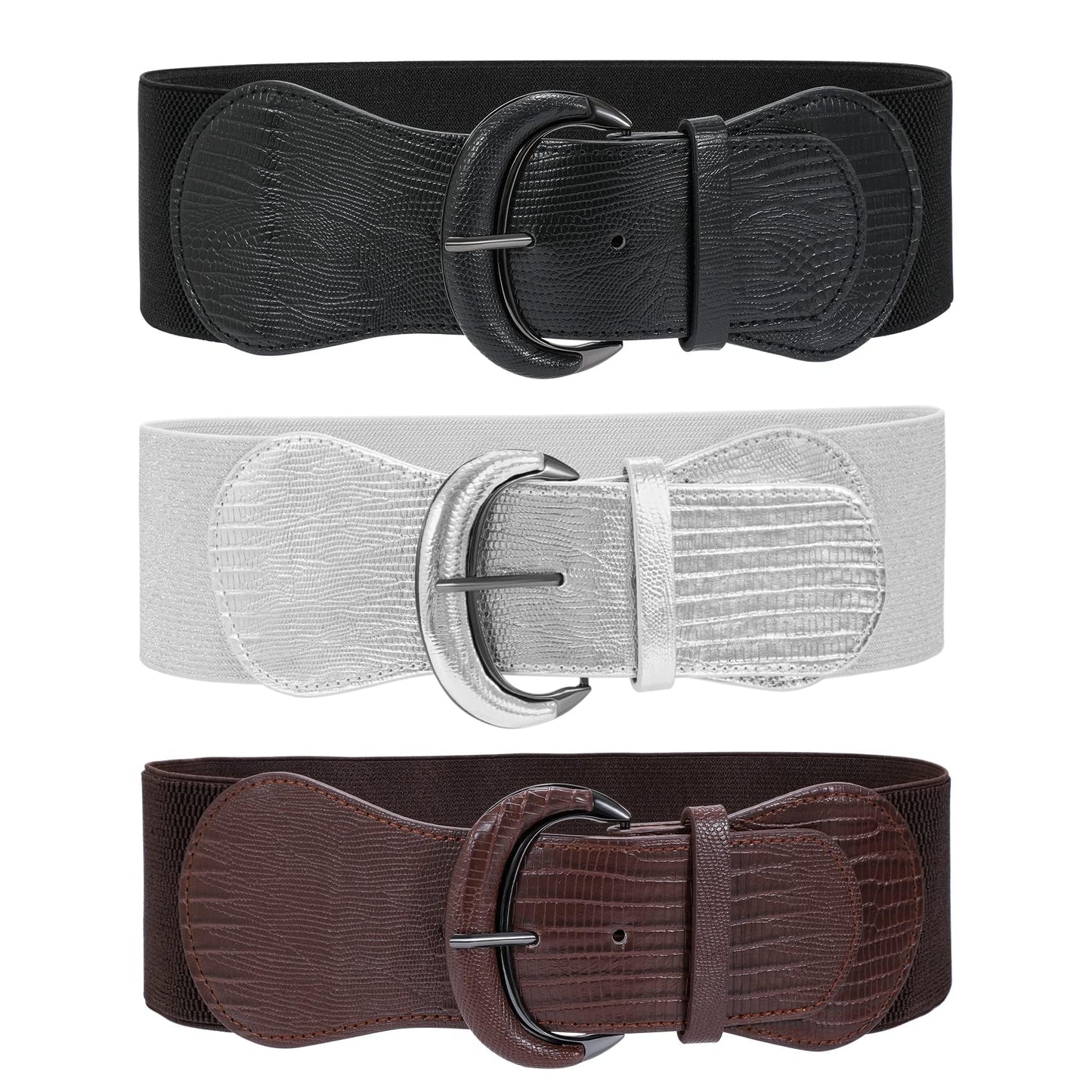 HOTWHIPPY 3 Pack 4 Pack Women Wide Elastic Waist Belt Vintage Stretchy Belt Waistband for Ladies Dresses