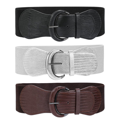 HOTWHIPPY 3 Pack 4 Pack Women Wide Elastic Waist Belt Vintage Stretchy Belt Waistband for Ladies Dresses