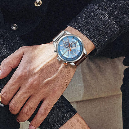 HOTFANMIS Mens Sport Military Analog Quartz Watch Chronograph Classic Casual Business Dress Waterproof Watch Multifunctional Wristwatch with Leather Strap