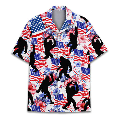HOTTropical Bigfoot Hawaiian Shirts for Men Women, Sasquatch Summer Beach Button Down Short Sleeve