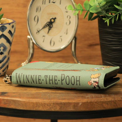 HOTWinnie the Pooh Bifold Wallet Wristlet, 7 Inch Sage Green Book Design | Snap Clamshell Closure, Zipper Coin Pouch, Windowed ID Slot, 4 Card Slots, Bill Pockets, Wrist Strap