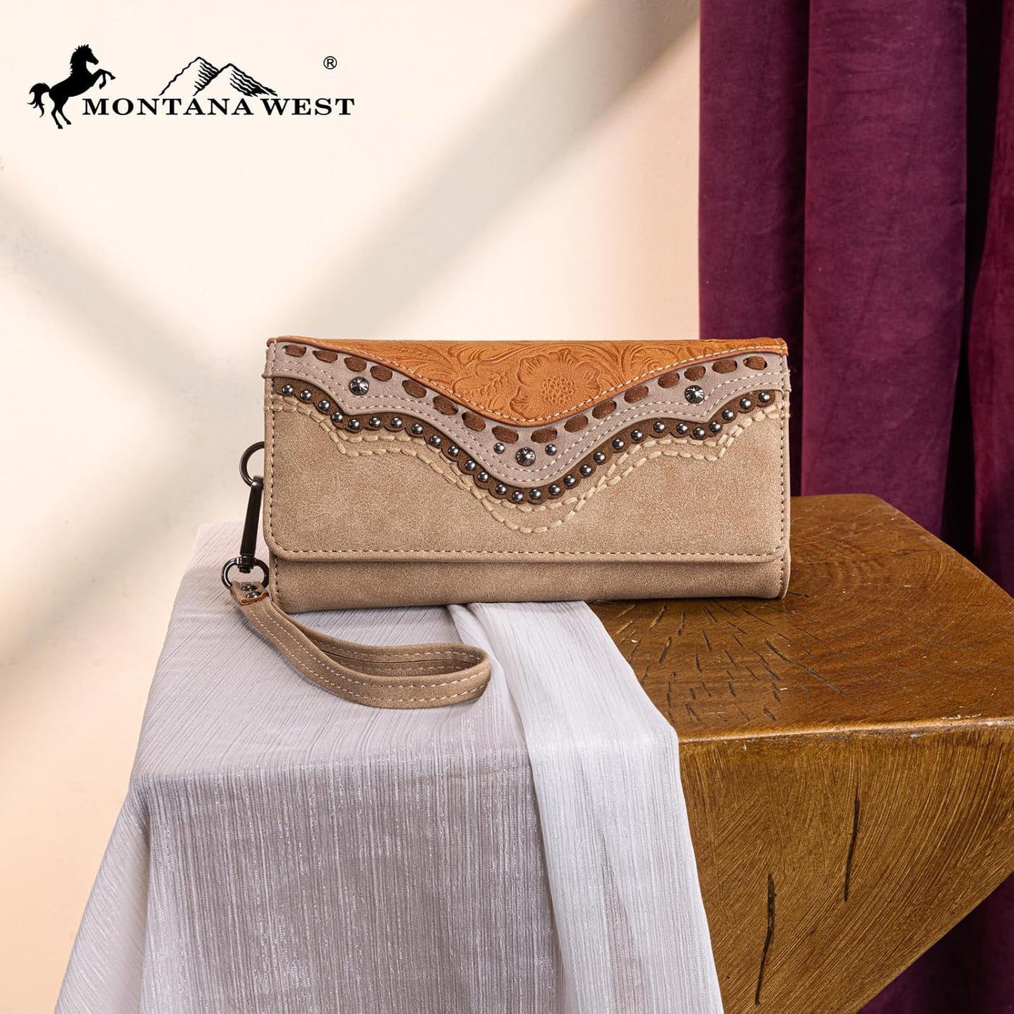 HOTMontana West Wristlet Wallets for Women Western Trifold Wallet Purse with Card Holder MW1340-W002TN