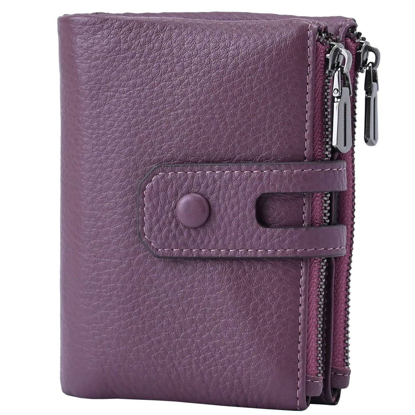 HOTBveyzi Small Soft Leather Wallet for Women RFID Blocking Ladies Card Holder with Double Zipper Pocket