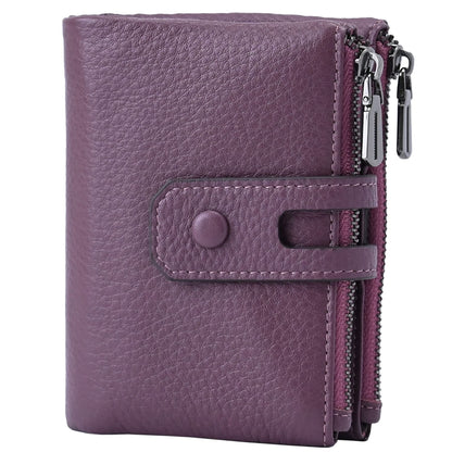 HOTBveyzi Small Soft Leather Wallet for Women RFID Blocking Ladies Card Holder with Double Zipper Pocket