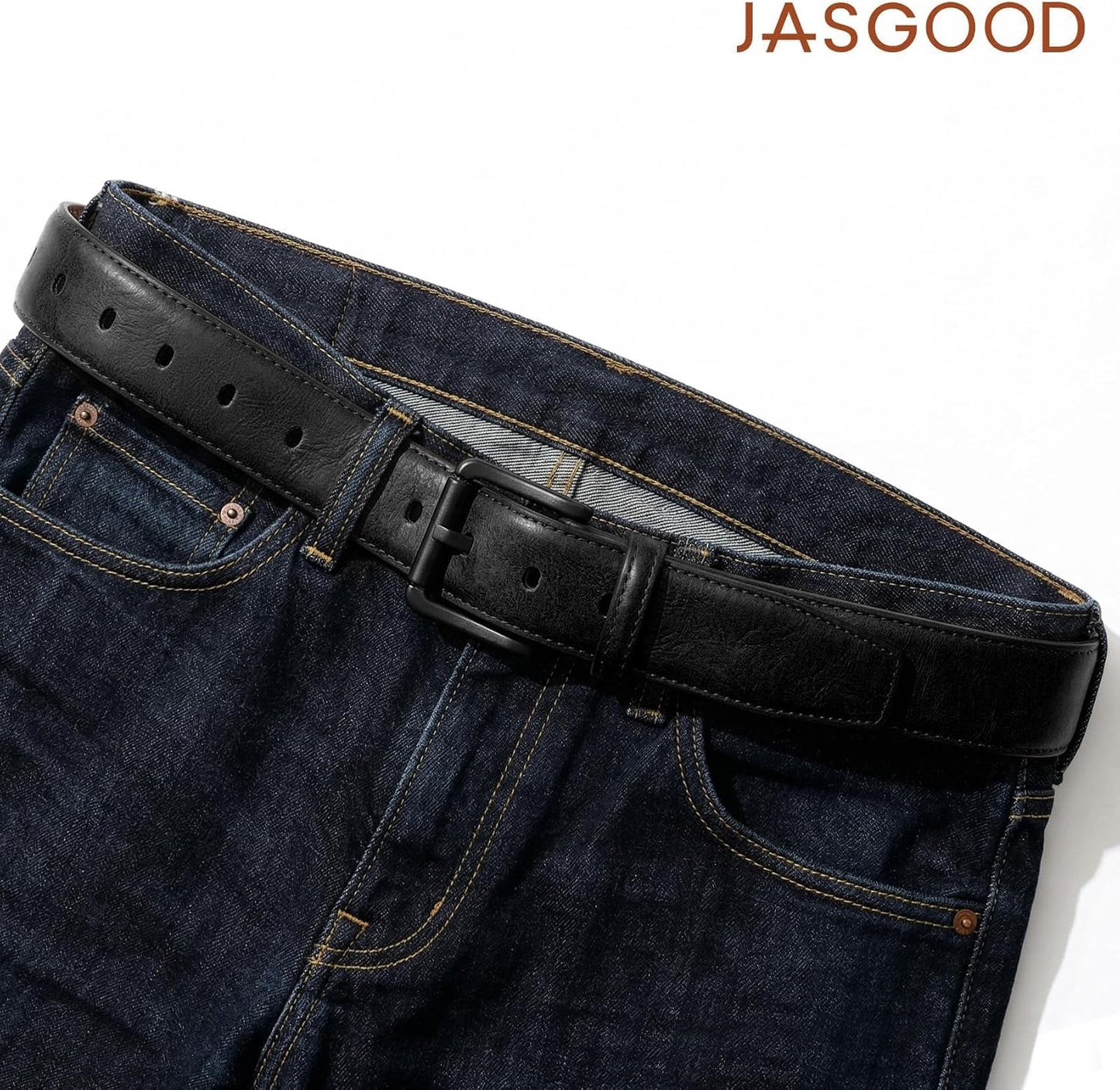 HOTJASGOOD TSA Approved Belt For Men Metal Free Hypoallergenic Vintage Leather Belt,Nickel Free Belt for Jeans with Black Buckle