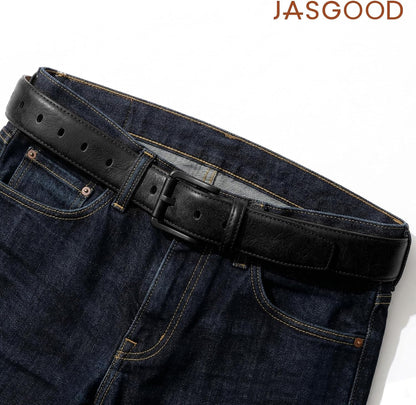 HOTJASGOOD TSA Approved Belt For Men Metal Free Hypoallergenic Vintage Leather Belt,Nickel Free Belt for Jeans with Black Buckle