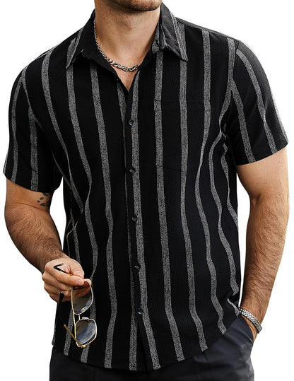 HOTVATPAVE Mens Summer Striped Shirts Button Down Short Sleeve Vintage Beach Hawaiian Shirts with Pocket