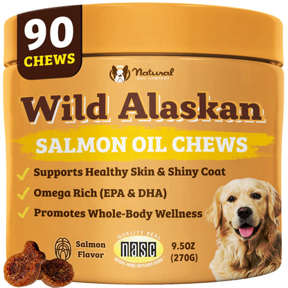 HOTNatural Dog Company Wild Alaskan Salmon Oil for Dogs - Omega 3 Fish Oil Supplement with EPA & DHA for Skin, Coat, Itch Relief, Joints, Heart & Immune Support, Liquid Food Topper, 16 oz