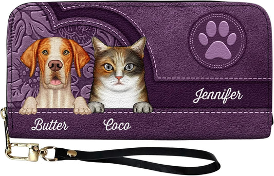 HOTCute Dogs And Cats Aesthetic Pattern - Personalized Leather Long Wallet - Birthday, Loving Gift For Pet Lovers, Dog Mom, Cat Mom