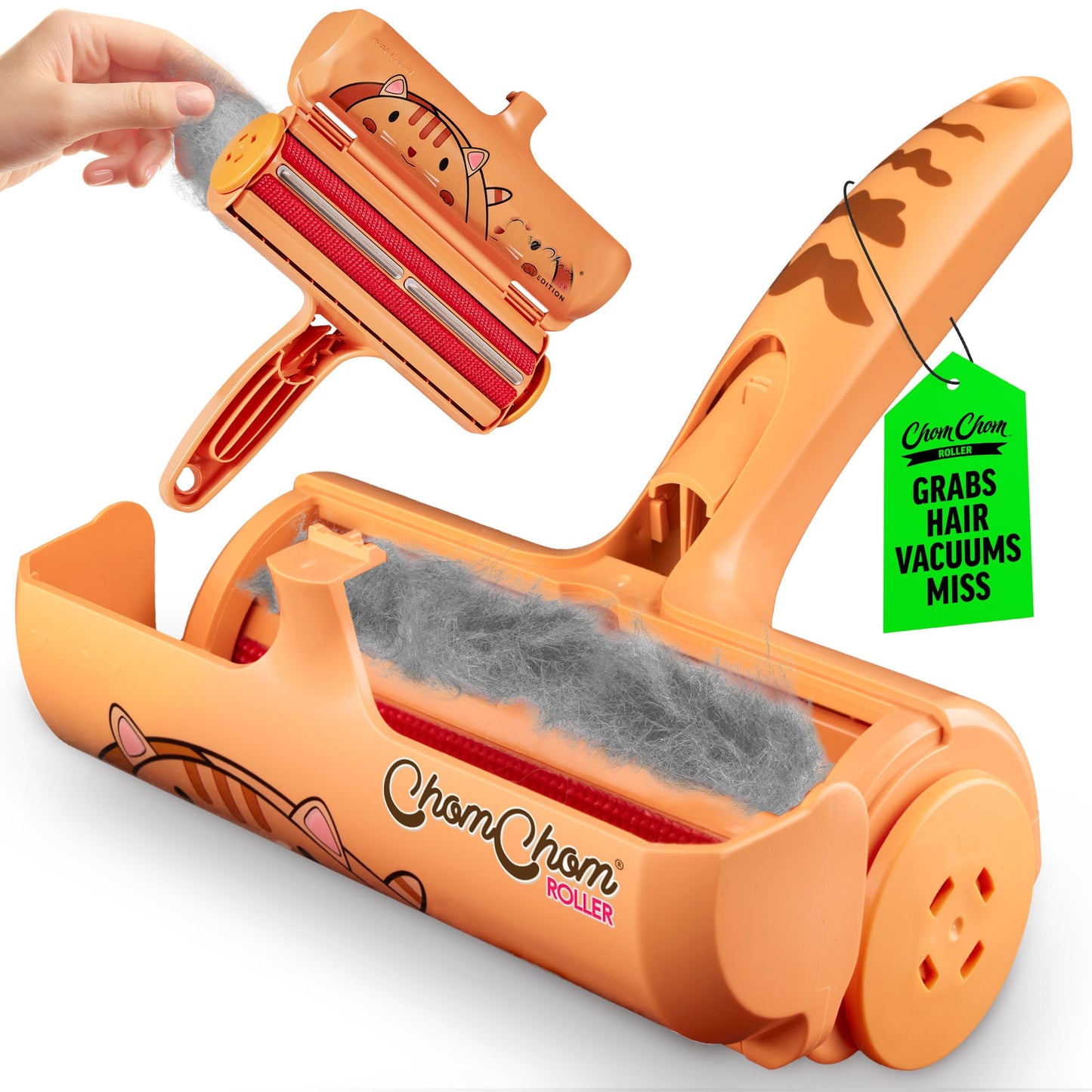HOTChomChom Roller Pet Hair Remover – Original Size Reusable Lint Roller for Cat & Dog Hair on Furniture, Couch, Carpet, Car, Rugs & Bedding – Portable, Eco-Friendly (White)