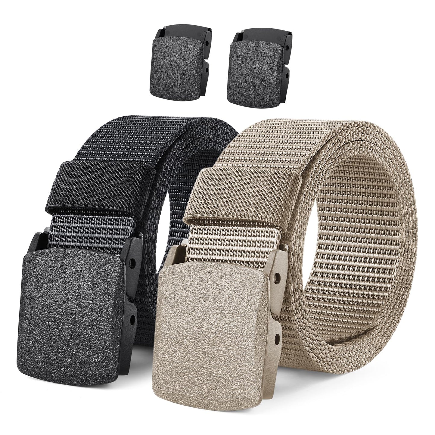 HOTJASGOOD 2 Pack Nylon Web Belt Outdoor Military Men’s Metal Free Belt with TSA Plastic Buckle