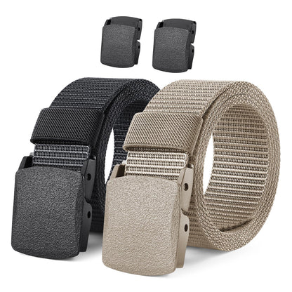HOTJASGOOD 2 Pack Nylon Web Belt Outdoor Military Men’s Metal Free Belt with TSA Plastic Buckle
