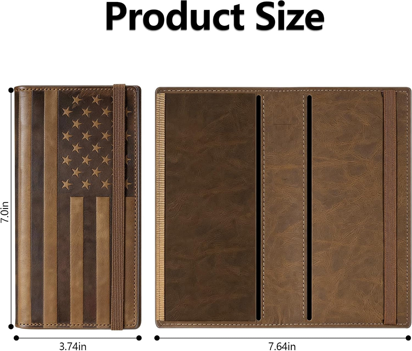 HOTEspera USA Flag Themed Genuine Leather Checkbook Cover for Men and Women, Check Book Covers for Personal Checkbook with Elastic Band