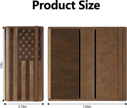 HOTEspera USA Flag Themed Genuine Leather Checkbook Cover for Men and Women, Check Book Covers for Personal Checkbook with Elastic Band