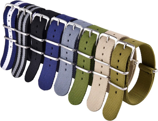 HOTRitche Christmas Gift Military Ballistic Nylon 8 Packs 18mm 20mm 22mm Watch Band Replacement Watch Straps for Men Women, White Elephant Gifts, Stocking Stuffers for Men