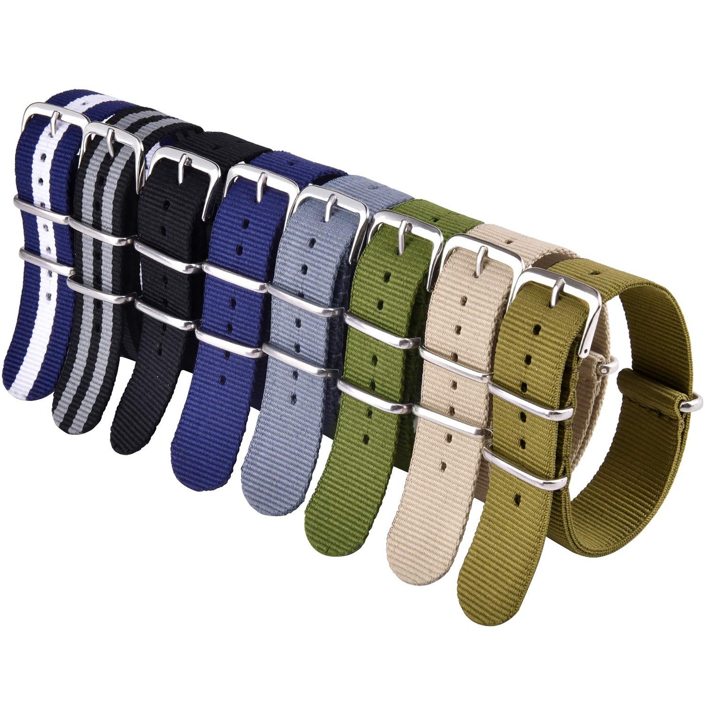 HOTRitche Christmas Gift Military Ballistic Nylon 8 Packs 18mm 20mm 22mm Watch Band Replacement Watch Straps for Men Women, White Elephant Gifts, Stocking Stuffers for Men