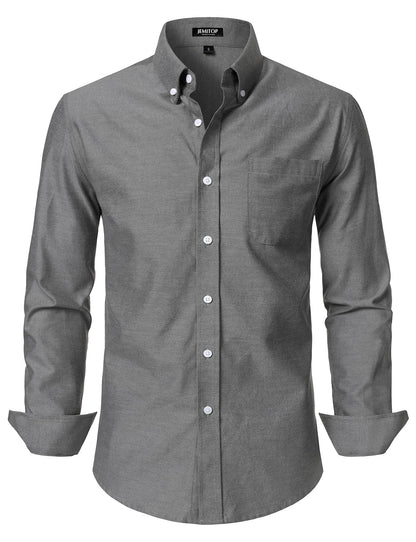 HOTJEMITOP Men's Classic Lightweight Oxford Button Down Collar Shirts Business Casual Long Sleeve Dress Shirt with Pocket