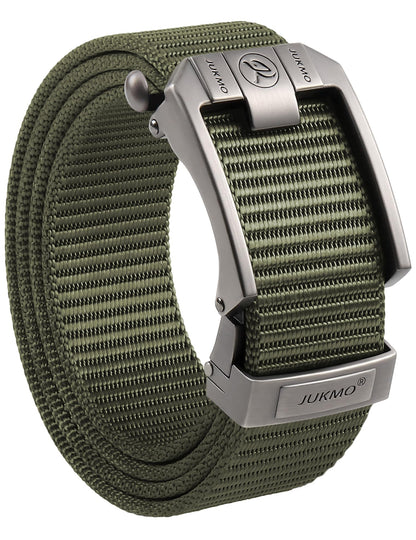 HOTJUKMO Men's Ratchet Belt, Nylon Web with Automatic Slide Buckle in Gift Box | Zinc Alloy Buckle with Micro-Adjust & Trimmable Webbing