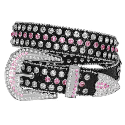 HOTWERFORU Women Men Western Rhinestone Studded Leather Belt Unisex Bling Cowgirl Cowboy Waist Belt for Jeans Pants Dress