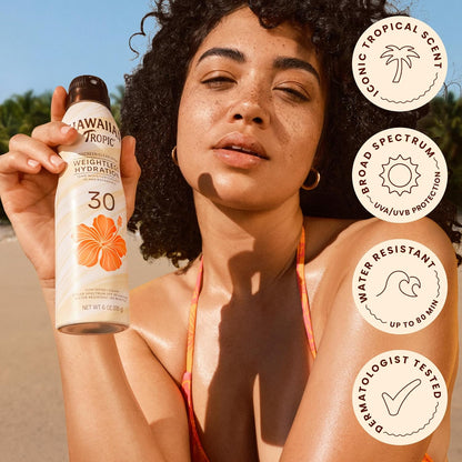 HOTHawaiian Tropic Weightless Hydration Clear Spray Sunscreen SPF 30, 6 oz | SPF 30 Sunscreen Spray, Sunblock, Oxybenzone Free, 6 oz each Twin Pack