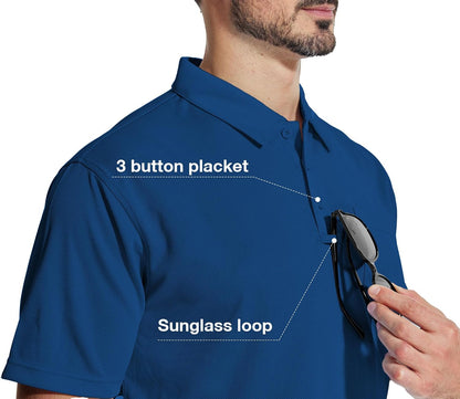 HOTZITY 5 Pack Polo Shirts for Men with Pocket Dry Quickly Short Sleeve Athletic Outdoor Work Collared Shirts