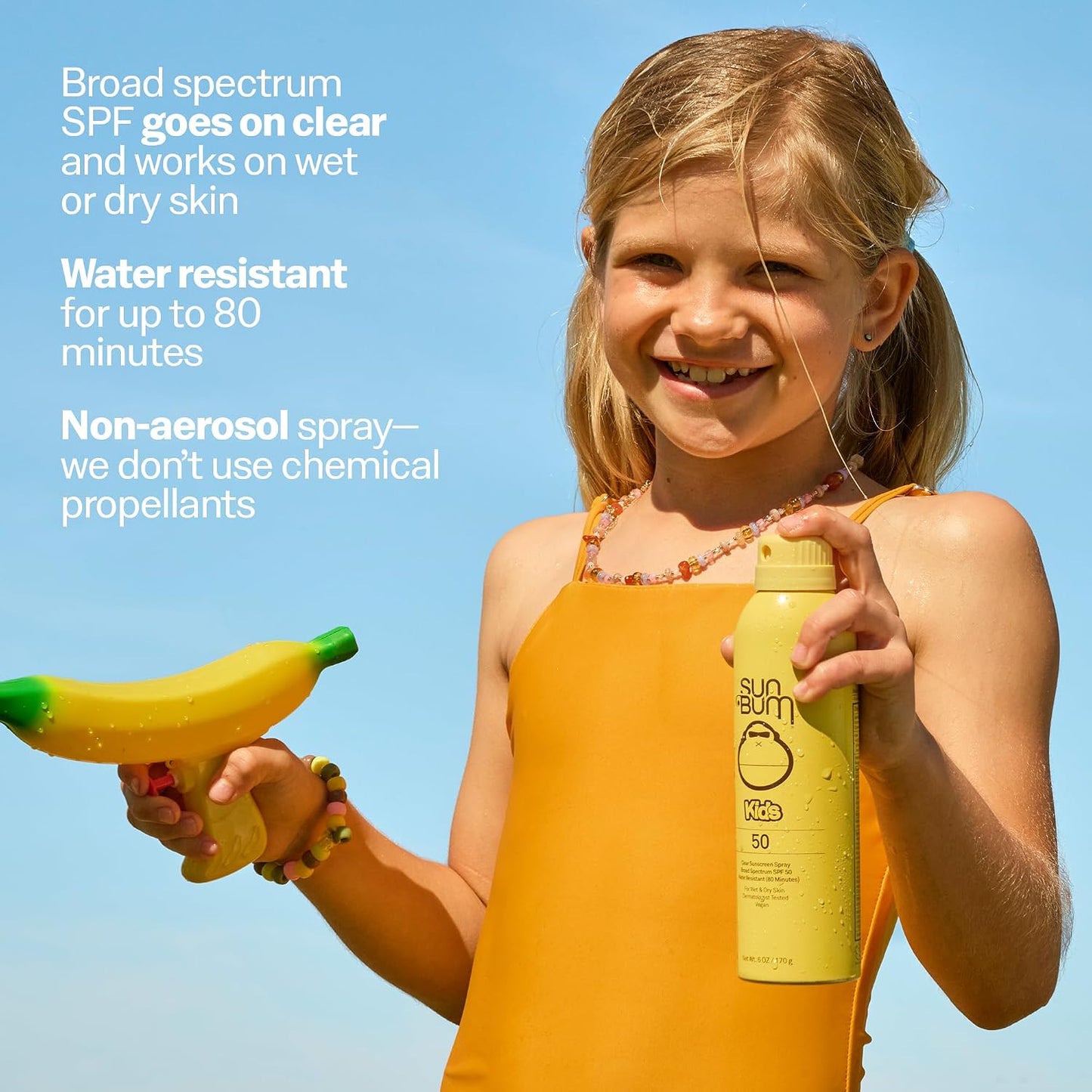 HOTSun Bum Kids SPF 50 Sunscreen Clear Body Spray - Broad Spectrum Water-Resistant with Vitamin E - Wet or Dry Skin Application - Hawaii 104 Act Compliant (Without Octinoxate & Oxybenzone) - 6 oz