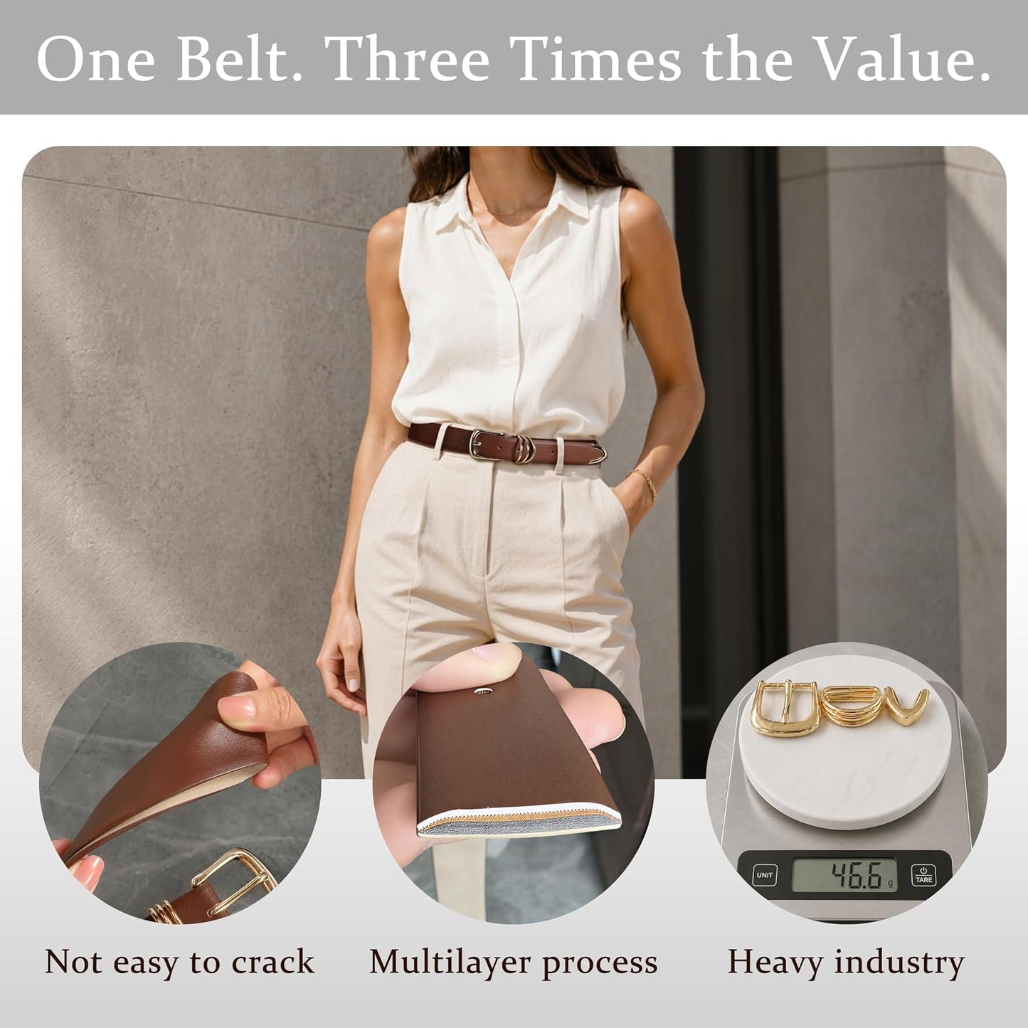 HOTBelts for Women with Gold Buckle Faux Leather Belts Fashion Casual belts for jeans