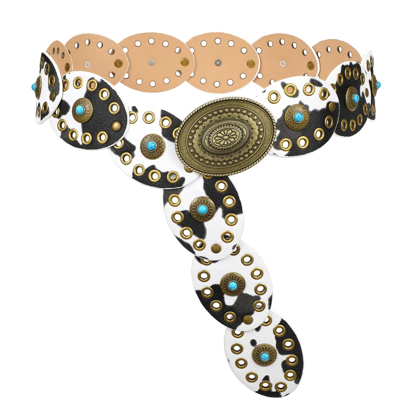 HOTTRIWORKS Western Belts for Women Wide Cowgirl Disc Belt with Turquoise Boho Concho Leather Belt Country Belt for Dress