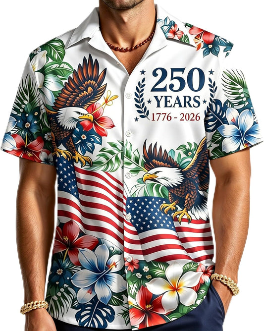 HOT250Th Anniversary USA Hawaiian Shirt for Men, 1776-2026 Patriotic Short Sleeve Shirt, Independence Day Gifts