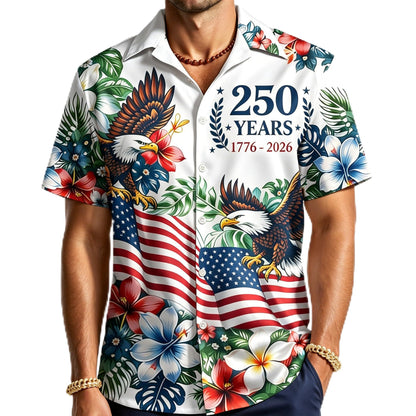 HOT250Th Anniversary USA Hawaiian Shirt for Men, 1776-2026 Patriotic Short Sleeve Shirt, Independence Day Gifts
