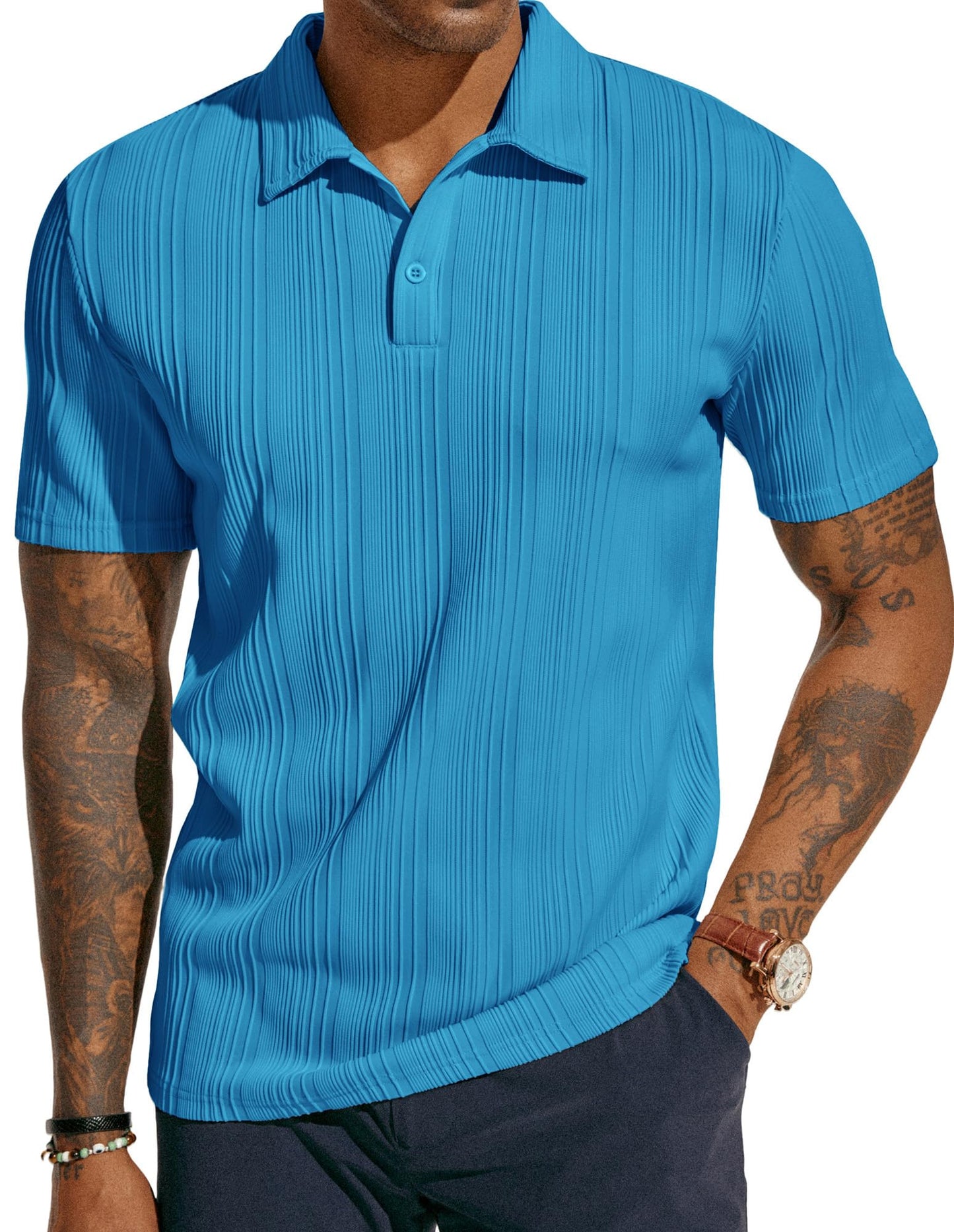 HOTPJ PAUL JONES Mens Polo Shirts Textured Knit Polo Stretchy Regular Fit Collared Golf Shirts