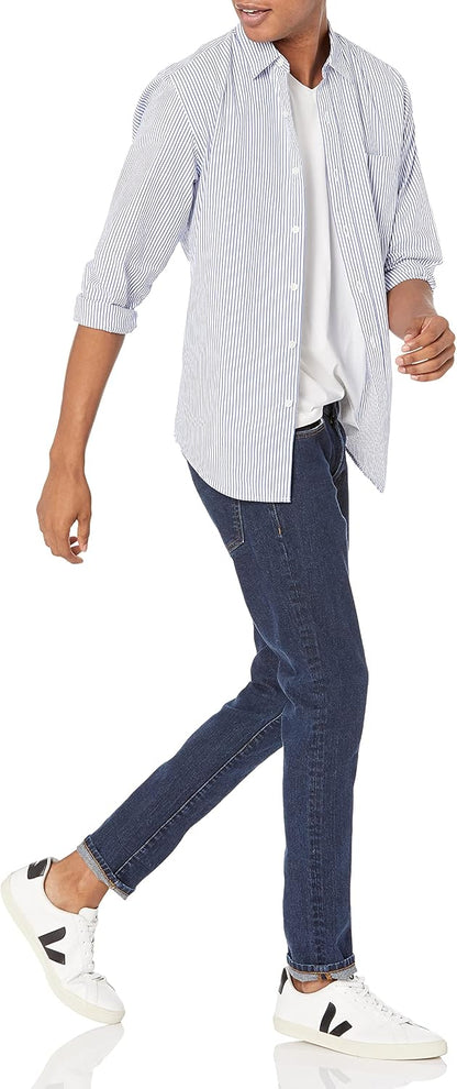 HOTAmazon Essentials Men's Regular-Fit Long-Sleeve Casual Poplin Shirt, Button Front, Business Casual, Collared