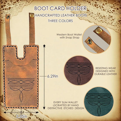 HOT3pcs Western Boot Wallet with Snap Strap – Leather Card Holder for Cowboy Boots | Handcrafted Slim Wallet for Women & Men | RFID Blocking Cash Strap Pocket
