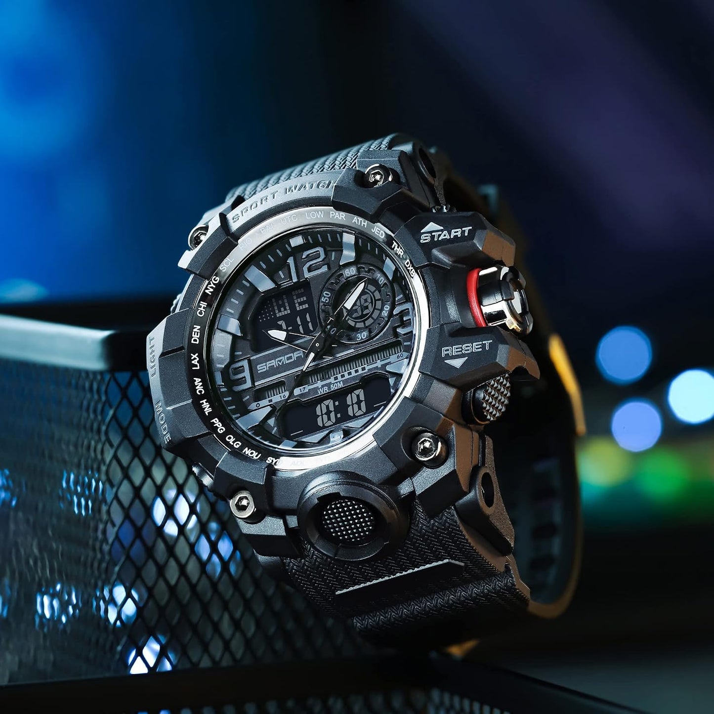 HOTKXAITO Men's Watches Sports Outdoor Waterproof Military Watch Date Multi Function Tactics LED Face Alarm Stopwatch for Men 3133
