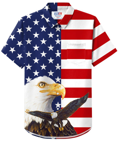 HOTArvilhill Men American Flag Button Shirt 4th of July Short Sleeve Shirts (S-3XL)
