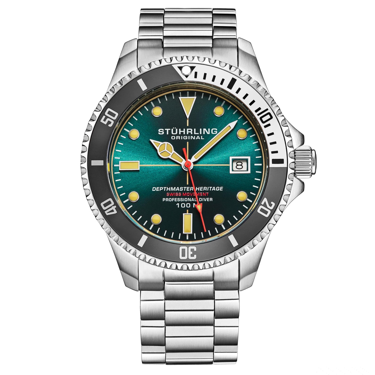 HOTStuhrling Depthmaster Heritage Diver Swiss Quartz Watch, 42mm, Stainless Steel, 100M Water Resistant