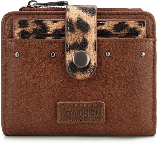 HOTMontana West X Wrangler Small Womens Wallet Leopard Print Women's Wallets, Card Cases & Money Organizers Small Bifold Card Wallet with Removable ID Window